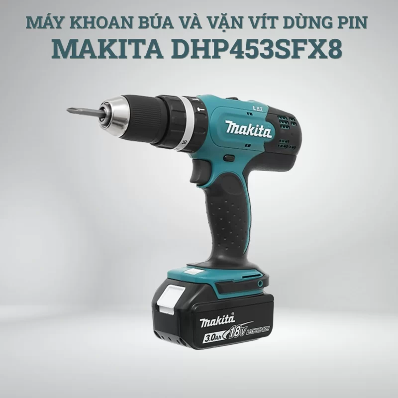 Máy khoan búa và vặn vít dùng pin Makita DHP453SFX8